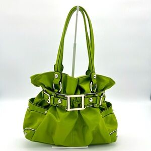 Wilsons Leather Lime Green Belted Shoulder Bag Y2K Style Silver Hardware
